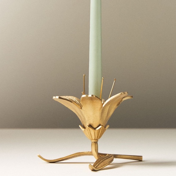 Anthropologie Gold Metal Flower Candle Holder NWT SOLD OUT x 1 - Picture 6 of 10